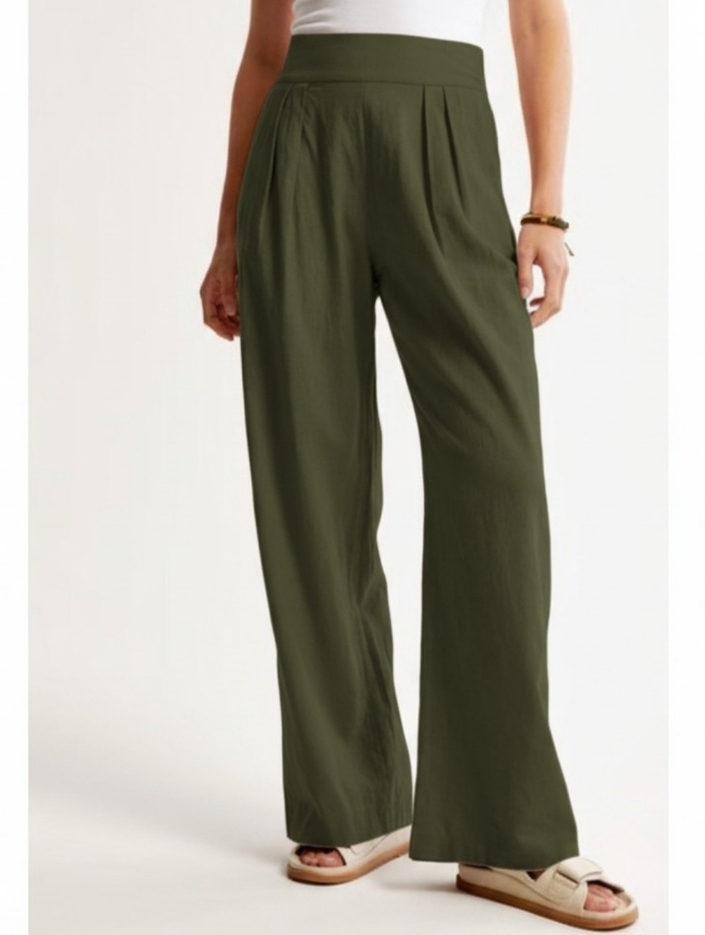Abercrombie & Fitch Olive Green Wide Leg Linen Pants Size XS Long